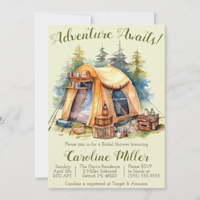 Invitation Adventure Attend ! Tente, Camping, Fête des mariée (Devant)
