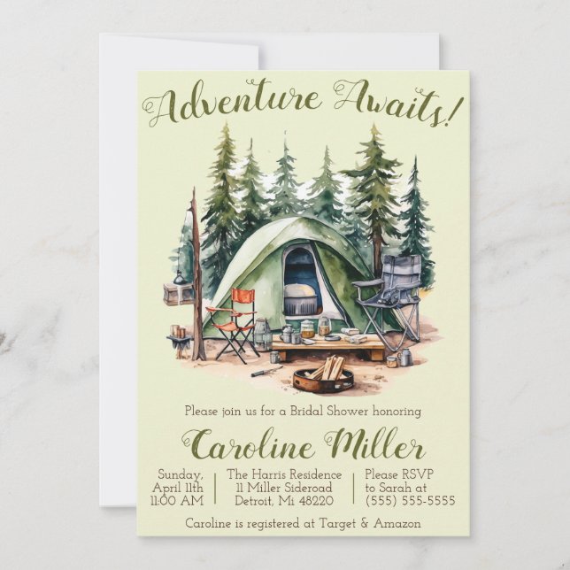 Invitation Adventure Attend ! Tente, Camping, Fête des mariée (Devant)
