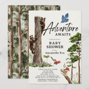 Invitation Adventure Await Bear Cubs Forest Boy Baby shower