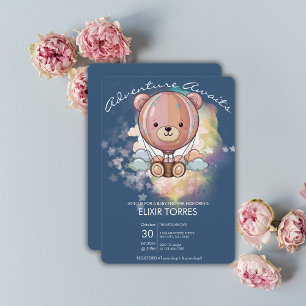 Invitation Adventure Await Bear Hot Air Balloon Baby shower