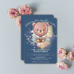 Invitation Adventure Await Bear Hot Air Balloon Baby shower
