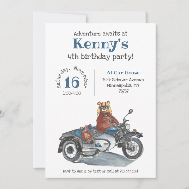 Invitation Adventure Await Bears Motorcycle Anniversaire de e (Devant)