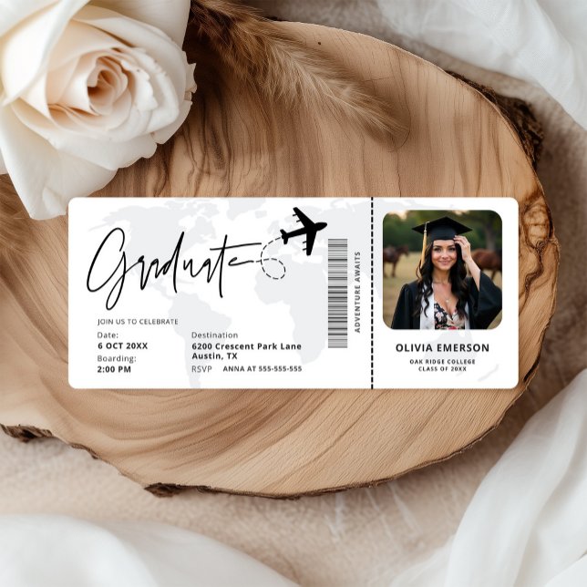 Invitation Adventure Await Boarding Pass Photo Graduation (Créateur téléchargé)