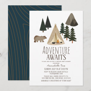 Invitation Adventure Await Camping Baby shower virtuel