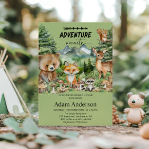 Invitation Adventure Await Green Woodland Baby shower