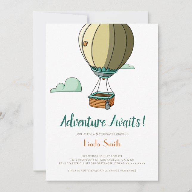Invitation Adventure Await Hot Air Baby shower (Devant)