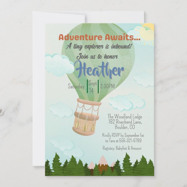 Invitation Adventure Await Hot Air Baby shower (Devant)