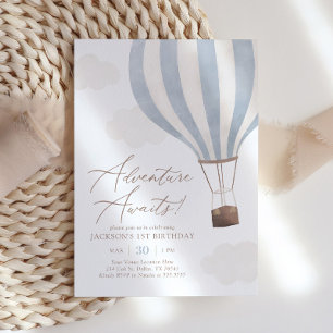 Invitation Adventure Await Hot Air Balloon Boy 1er Anniversai