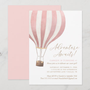 Invitation Adventure Await Hot Air Balloon Girl Birthday