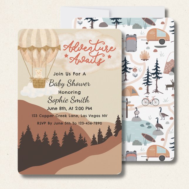 Invitation Adventure Await, Hot Air Balloon, mignonne Teddy (Créateur téléchargé)