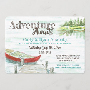 Invitation Adventure Await Lake et Canoe Baby shower