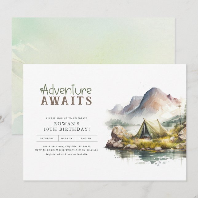 Invitation Adventure Await Montagnes Nature Fête d'anniversai (Devant / Derrière)