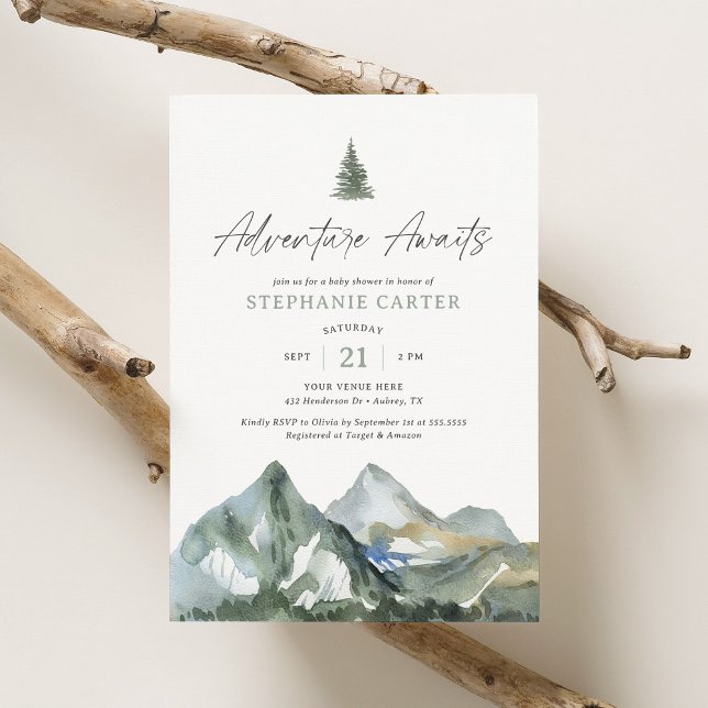 Invitation Adventure Await Mountain Boy Baby shower (Créateur téléchargé)