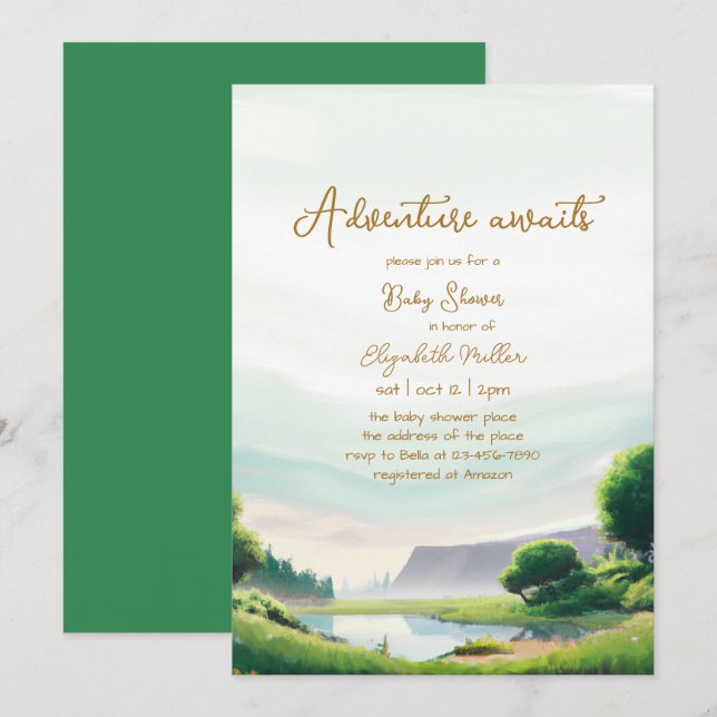 Invitation Adventure Await Nature Boy Girl Baby shower (Devant / Derrière)