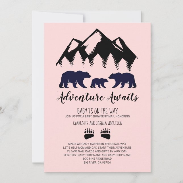 Invitation Adventure Await Ours Baby shower rose Par Mail (Devant)