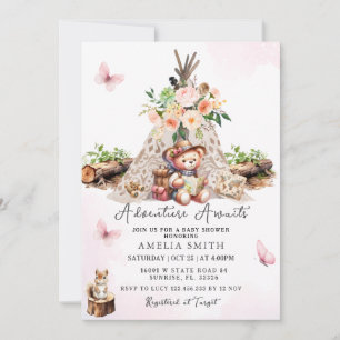 Invitation Adventure Await Rose mignon Baby shower Ours