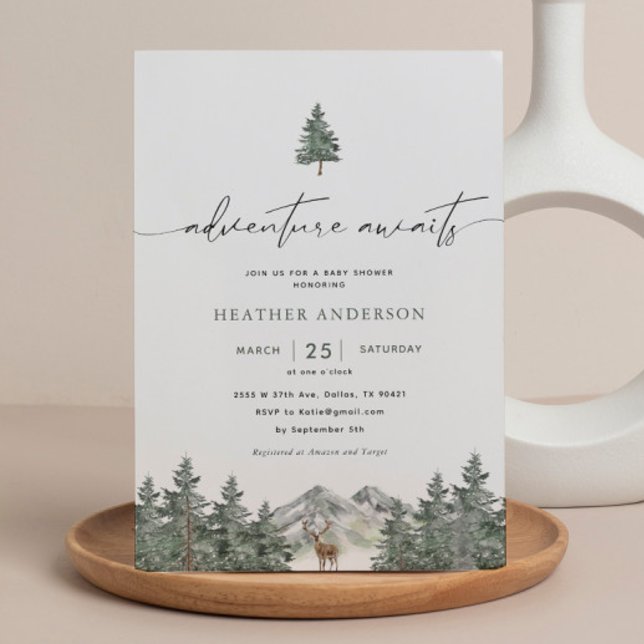 Invitation Adventure Await Woodland Boy Baby shower (Créateur téléchargé)
