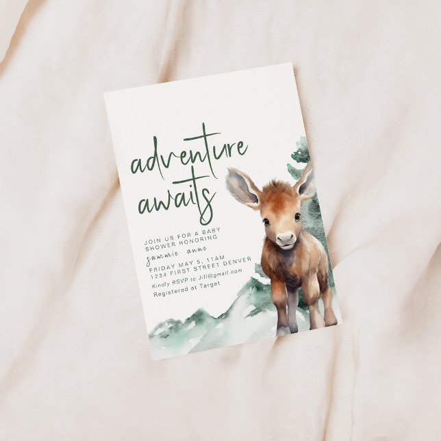 Invitation Adventure Await Woodland Theme Baby shower (Créateur téléchargé)