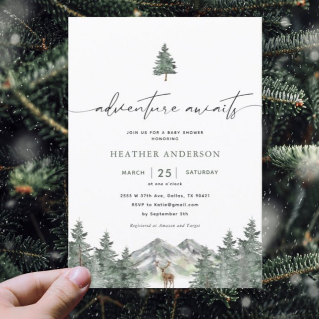 Invitation Adventure Await Woodland Winter Boy Baby shower (Créateur téléchargé)