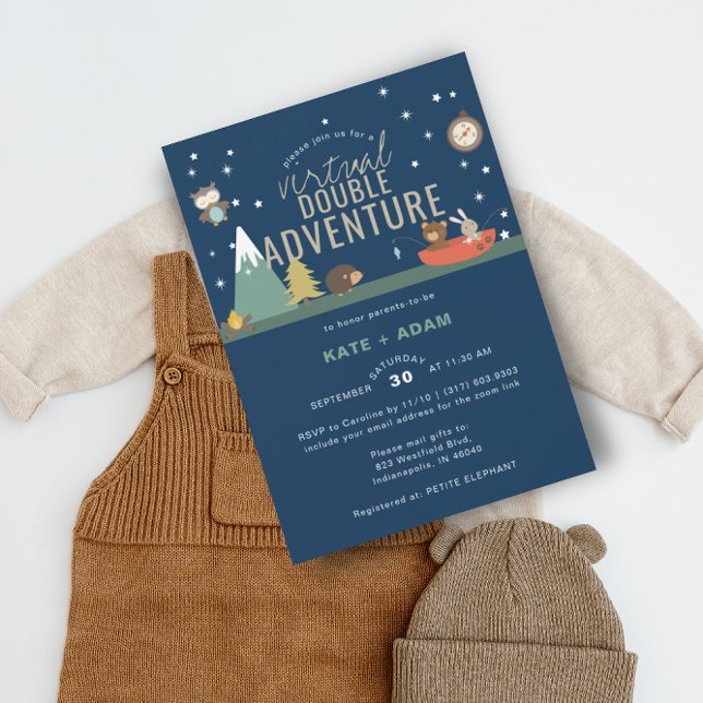 Invitation Adventure Woodland Twin Boys Baby shower virtuel (Créateur téléchargé)