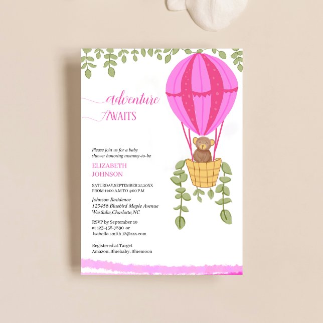 Invitation adventute attend le baby shower d'ours à montgolfi (Créateur téléchargé)