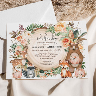 Invitation Affaire de Woodland Animals Pumkin Floral Baby Sho