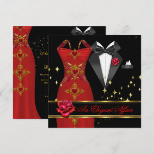 Invitation Affaire Élégante Robe Rouge Nœud Papillon Noir Ros