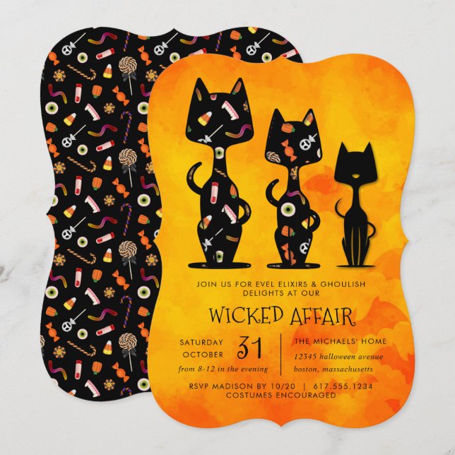 Invitation Affaire Wicked Halloween Chat Fête à thème (Devant / Derrière)
