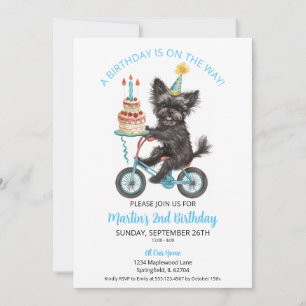 Invitation Affenpinscher sur vélo avec gâteau 2e fête d'anniv
