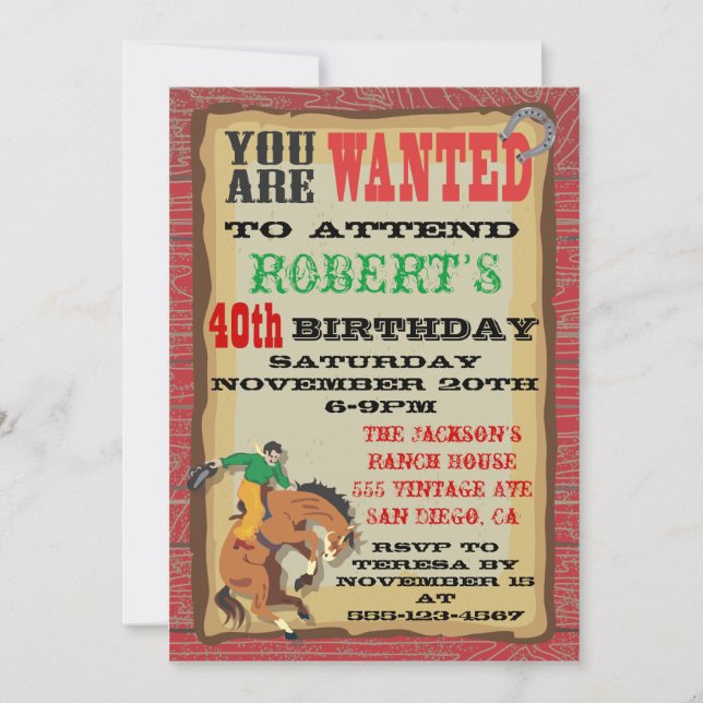 Invitation Affiche d'anniversaire de Cowboy Bucking Bronco (Devant)