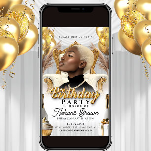 Invitation affiche d'anniversaire royale blanche et or