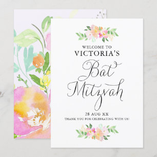 Invitation Affiche de bienvenue Bat mitzvah Dainty Watercolor