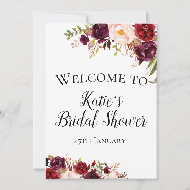 Invitation Affiche de bienvenue de fleurs Boho de Bourgogne 5 (Devant)