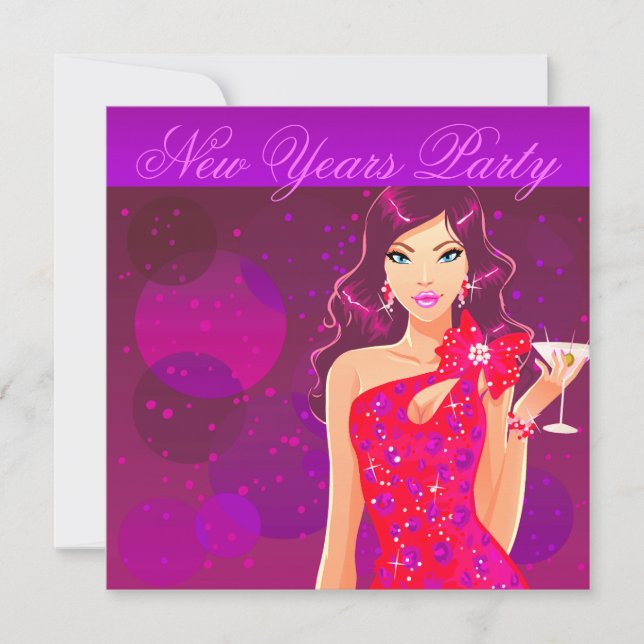 Invitation Affiche de soirée du Nouvel An pour club violet/ro (Devant)