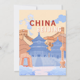 Invitation Affiche de voyage à Pékin Chine Bleu pastel et p