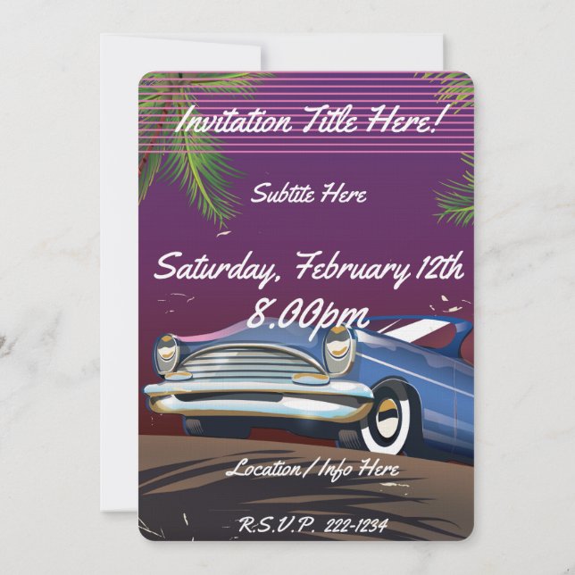 Invitation Affiche néon de voiture rétro des années 80 (Dos)