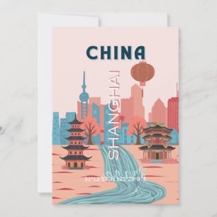 Invitation Affiche rétro vintage de voyage à Shanghai Chine