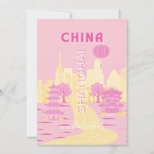 Invitation Affiche rose de voyage à Shanghai Chine