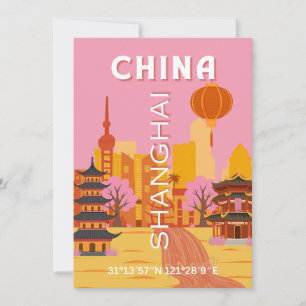 Invitation Affiche Vintage de Voyage à Shanghai Chine