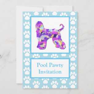 Invitation Afghan Hound Chien Silhouette Pool Pawty Blue PPY&