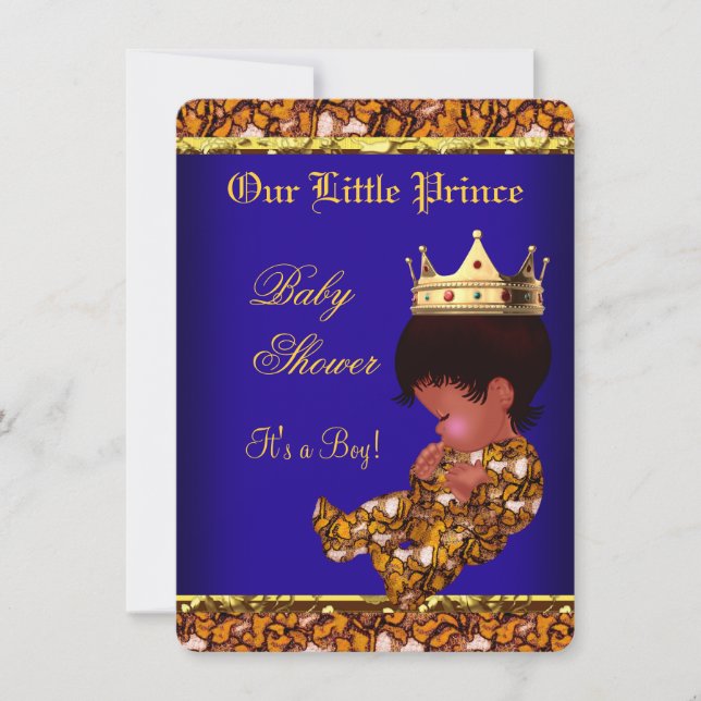 Invitation Africain-Américain Baby shower Blue Gold Boy (Devant)