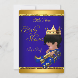 Invitation Africain-Américain Baby shower Blue Gold Boy