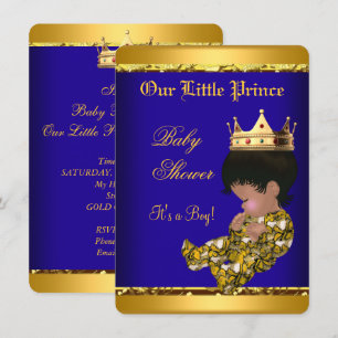 Invitation Africain-Américain Baby shower Blue Gold Boy