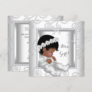 Invitation Africain Américain Baby shower fille Diamond Blanc