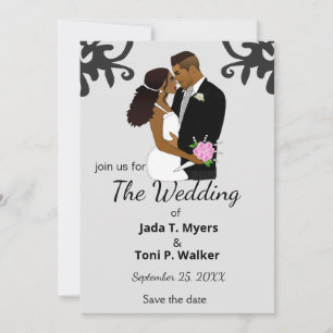 Invitation Africain Américain Mariée & Groom Mariage Argent I