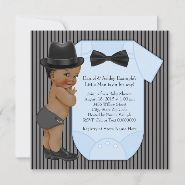 Invitation Africain Américain Petit Homme Baby Boy Douche (Devant)