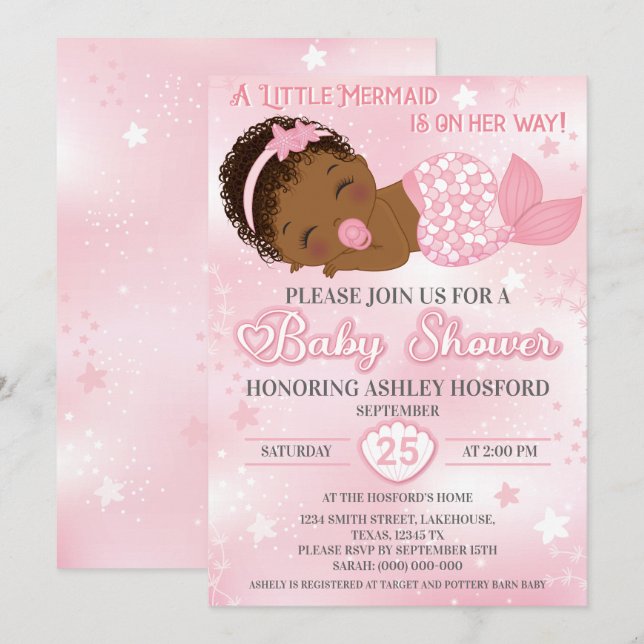 Invitation Africaine Américaine Baby Girl Shower (Devant / Derrière)