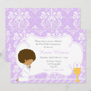 Invitation African American Boy First Communion Damask