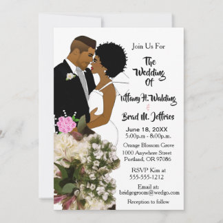 Invitation African American Bride & Groom White Wedding