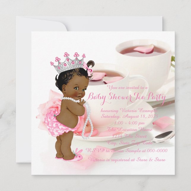 Invitation African American Girl Baby shower Tea Party (Dos)